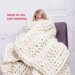 Chunky Knit Blanket, Knitted Blanket, Wool Merino Wool, Yarn, Throw, Throw Blanket - thumbnail 2