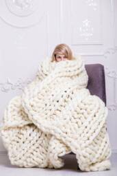Chunky Knit Blanket, Knitted Blanket, Wool Merino Wool, Yarn, Throw, Throw Blanket - thumbnail 1