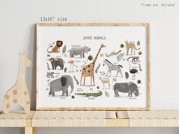 Safari Print, Animals Nursery Art Scandi Decor, Educational Playroom Prints, Kids - thumbnail 1