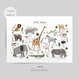 Safari Print, Animals Nursery Art Scandi Decor, Educational Playroom Prints, Kids - thumbnail 2