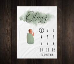 Personalized Milestone Blanket Month Growth Tracker Minky Fleece Custom Boy Baby Shower Gift Watercolor Newborn Bm21 - thumbnail 1