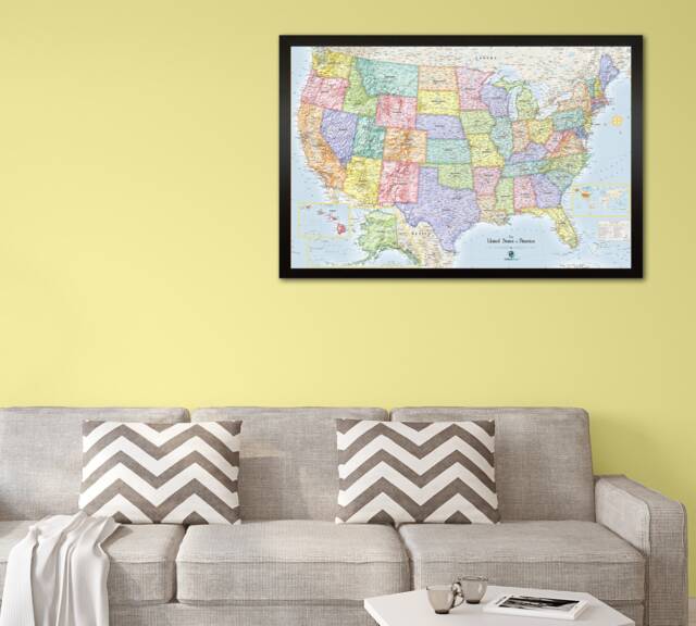 Personalized Magnetic Usa Travel Map With Pins - Ocean Blue Framed Wall Art - image 1