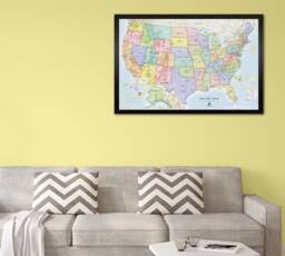 Personalized Magnetic Usa Travel Map With Pins - Ocean Blue Framed Wall Art - thumbnail 1