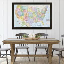 Personalized Magnetic Usa Travel Map With Pins - Ocean Blue Framed Wall Art - thumbnail 3
