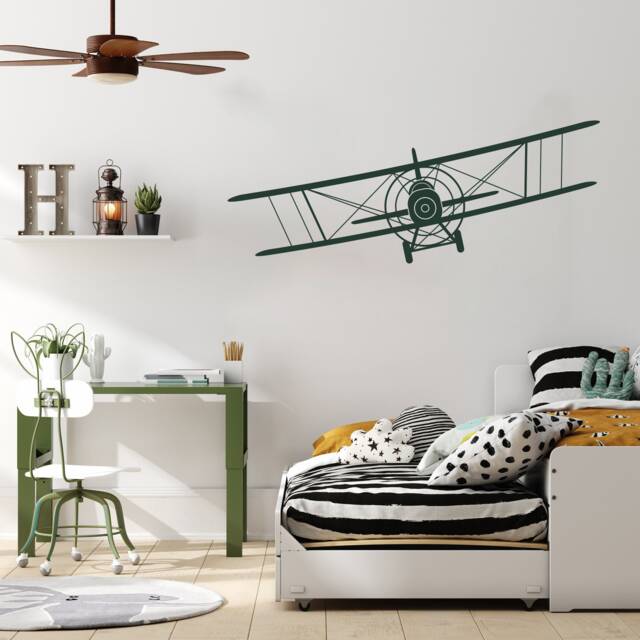 Biplane Wall Decal Removable Airplane Nursery Decor Ww76 - image 1