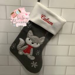 Personalised Grey Woodland Fox Deluxe Christmas Stocking, Personalized Gift, Personalised Xmas Stocking
