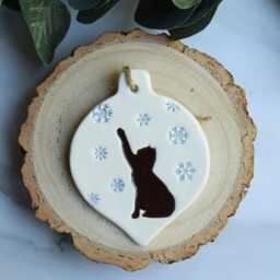 Christmas Cat, Handmade Ceramic Cat Tree Decoration, Xmas Gift For Lover, Secret Santa - thumbnail 3