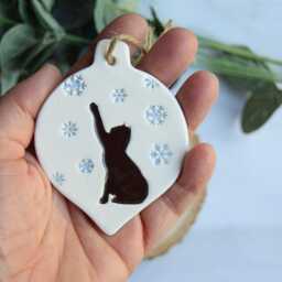 Christmas Cat, Handmade Ceramic Cat Tree Decoration, Xmas Gift For Lover, Secret Santa - thumbnail 2