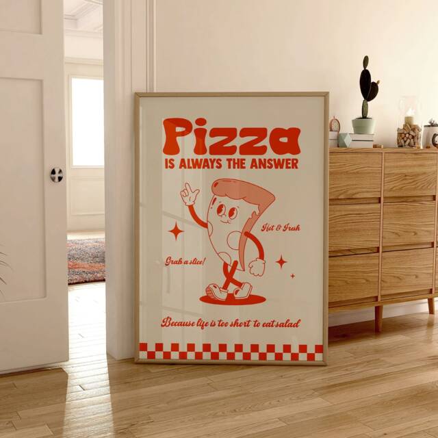 Retro Cartoon Pizza Print, Charming Style Gift For Foodie, Lover Food Kitchen Wall Art 2329 - image 1