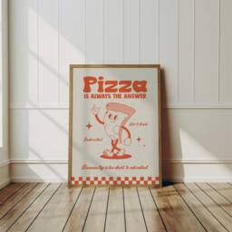 Retro Cartoon Pizza Print, Charming Style Gift For Foodie, Lover Food Kitchen Wall Art 2329 - thumbnail 2