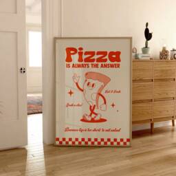 Retro Cartoon Pizza Print, Charming Style Gift For Foodie, Lover Food Kitchen Wall Art 2329 - thumbnail 1