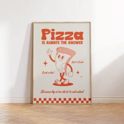 Retro Cartoon Pizza Print, Charming Style Gift For Foodie, Lover Food Kitchen Wall Art 2329 - thumbnail 3