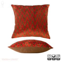 Silk Velvet Ikat Cushion Cover, Orange Brown Zig Zag Pillow - 20x20 - thumbnail 2