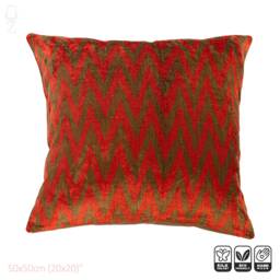 Silk Velvet Ikat Cushion Cover, Orange Brown Zig Zag Pillow - 20x20