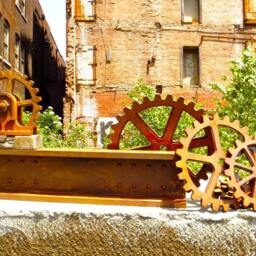 Large Rusty Iron Faux Metal Gears Wall Decor Set, Steampunk Shelf, Art, Industrial Decor - thumbnail 2