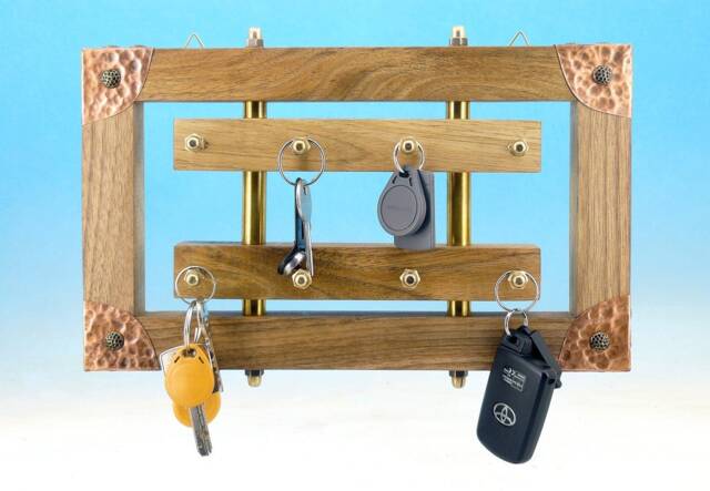 Walnut Wood Key Holder Handmade Brass Hook Wall Organizer - image 1