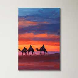 Moroccan Desert Sunset Camel 3 Panel Split Canvas Wall Art Sahara Landscape Oil Painting Framed Home Boho Decor Gift - thumbnail 4