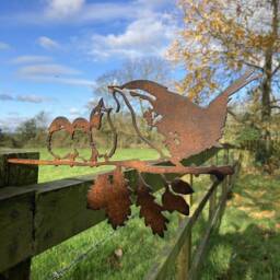 Metal Wren & Babies Silhouette Garden Art Tree Fence Spike Ornament - thumbnail 3