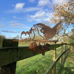 Metal Wren & Babies Silhouette Garden Art Tree Fence Spike Ornament - thumbnail 2