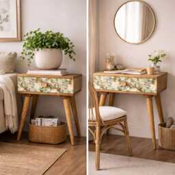 Magnolia Bloom Mango Wood Bedside Table - Hand Carved Nightstand With Drawer - thumbnail 2