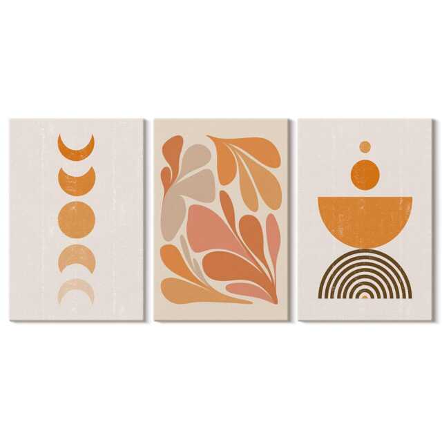 Set Of 3 Canvas Prints - Shapes in Shades Orange, Orange Picture Print, Abstract Wall Decor - image 1