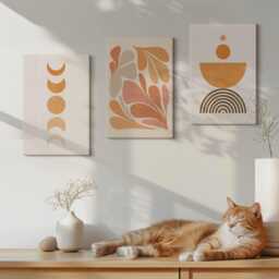Set Of 3 Canvas Prints - Shapes in Shades Orange, Orange Picture Print, Abstract Wall Decor - thumbnail 2