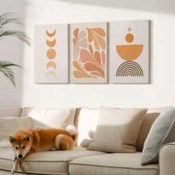 Set Of 3 Canvas Prints - Shapes in Shades Orange, Orange Picture Print, Abstract Wall Decor - thumbnail 3