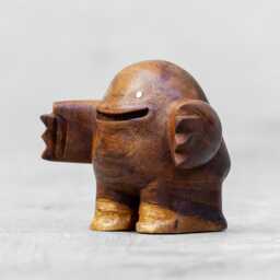 Hug - Handcarved Teak Wood Art Toy With Brass Heart Handmade Sculpture By Blamo - thumbnail 2