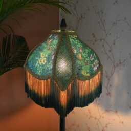 Handmade Green Silk Lampshade Secret Garden Print With Rayon Fringe - thumbnail 3