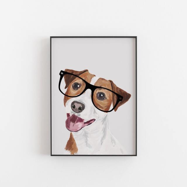 Jack Russell Terrier Print, Dog Art With Glasses - image 1