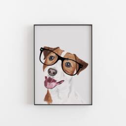 Jack Russell Terrier Print, Dog Art With Glasses - thumbnail 1