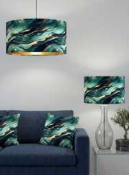 Handmade By Order Luxury Jade Green Marble Wave Abstract Art Velvet Drum Lamp Shade Pendant Light All Shapes & Sizes Available