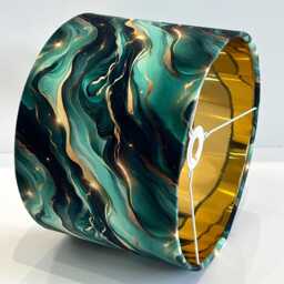 Handmade By Order Luxury Jade Green Marble Wave Abstract Art Velvet Drum Lamp Shade Pendant Light All Shapes & Sizes Available - thumbnail 4