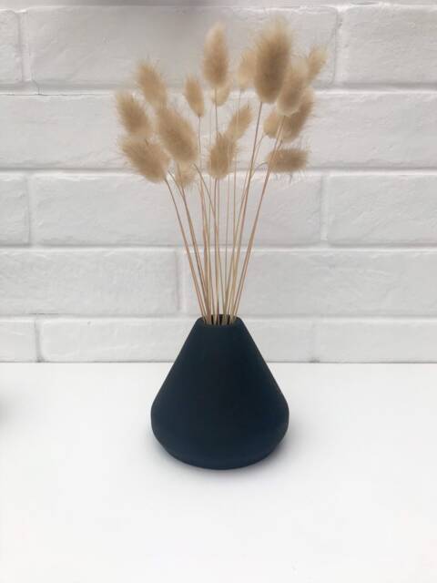 Matt Black Painted Concrete Display Vase - Dried Or Faux Flower Matte Shelf Styling Bud