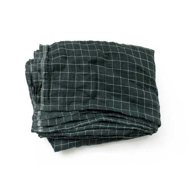 Checked Linen Throw Blanket Bluish Gray Soft Couch Cover - image 1