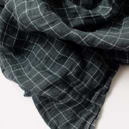 Checked Linen Throw Blanket Bluish Gray Soft Couch Cover - thumbnail 2
