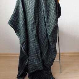 Checked Linen Throw Blanket Bluish Gray Soft Couch Cover - thumbnail 4