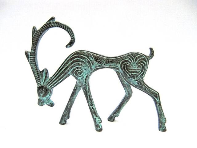 Greek Bronze Decorative Geometric Ibex, Art, Museum Reproduction , Christmas Gift Decoration Decor - image 1