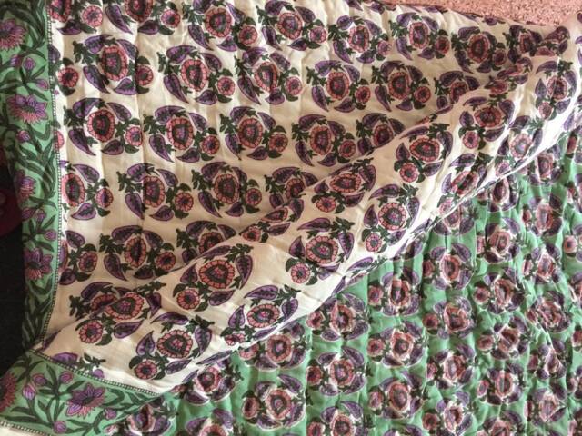 Handmade Queen Cotton Quilt Indian Block Print Reversible Blanket - image 1