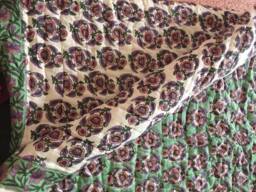 Handmade Queen Cotton Quilt Indian Block Print Reversible Blanket - thumbnail 1