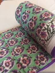 Handmade Queen Cotton Quilt Indian Block Print Reversible Blanket - thumbnail 2
