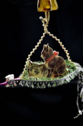 Vintage Christmas Ornament With Dresden Trims, Victorian Die Cuts & Mercury Glass Beads - thumbnail 3