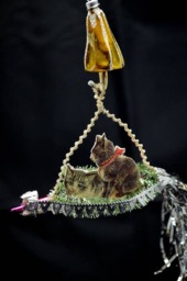 Vintage Christmas Ornament With Dresden Trims, Victorian Die Cuts & Mercury Glass Beads - thumbnail 2