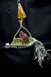 Vintage Christmas Ornament With Dresden Trims, Victorian Die Cuts & Mercury Glass Beads - thumbnail 1