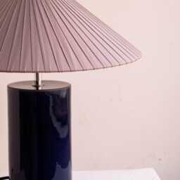 Handmade Ceramic Table Lamp, A Lighting & Decorative Object. Bright Blue Base Dark Gray Ribbon Shade - thumbnail 3