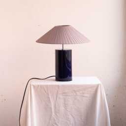 Handmade Ceramic Table Lamp, A Lighting & Decorative Object. Bright Blue Base Dark Gray Ribbon Shade - thumbnail 2