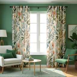 Botanical Floral Curtains, Soft Pastel Leaf & Flower Pattern Drapes, Custom Made Window Panels For Living Room Decor