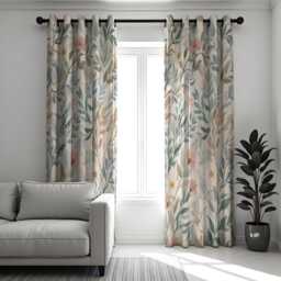 Botanical Floral Curtains, Soft Pastel Leaf & Flower Pattern Drapes, Custom Made Window Panels For Living Room Decor - thumbnail 2