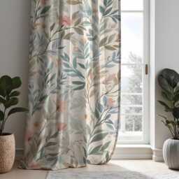 Botanical Floral Curtains, Soft Pastel Leaf & Flower Pattern Drapes, Custom Made Window Panels For Living Room Decor - thumbnail 4