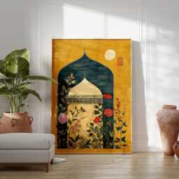 Golden Persian Arch Poster - Floral Middle Eastern Wall Art Ornamental Garden Illustration - thumbnail 3